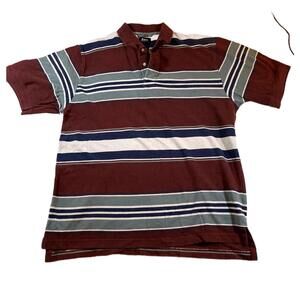 Bass Striped Polo Shirt Large 100% Cotton